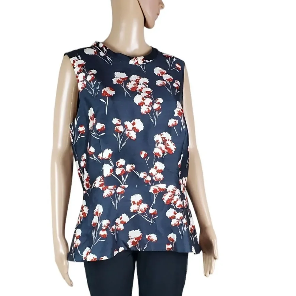 Tory Burch Black & Red Floral Silk & Wool Top